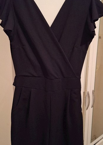 Siyah V Yakalı Kadın Midi Tulum - Görsel 5