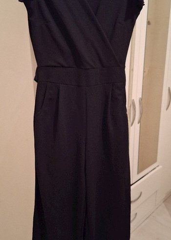 Siyah V Yakalı Kadın Midi Tulum - Görsel 4