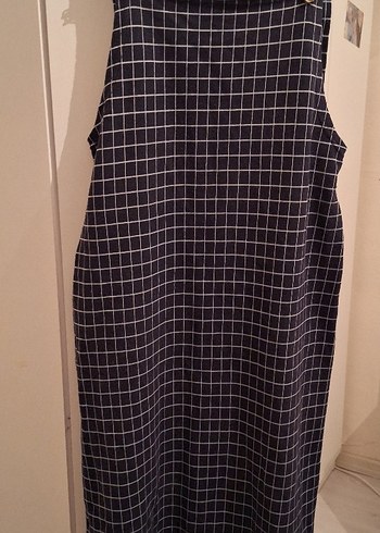 Kadın lacivert Kareli Askılı elbise - Görsel 2