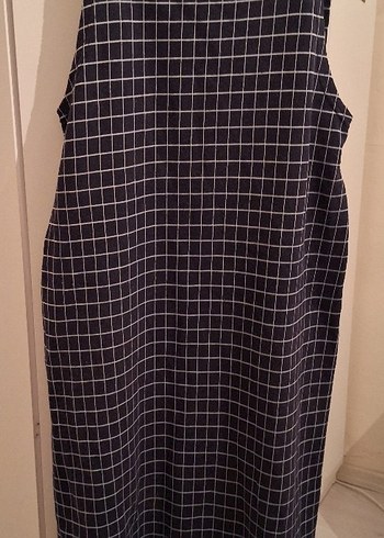 Kadın lacivert Kareli Askılı elbise - Görsel 3