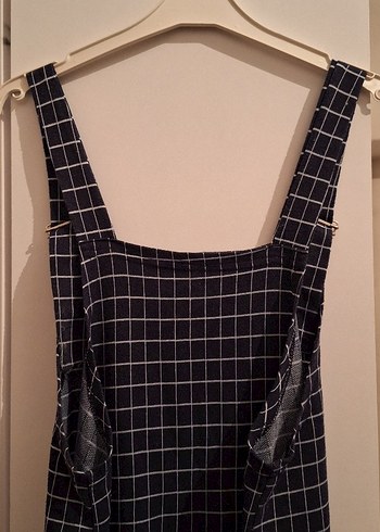 Kadın lacivert Kareli Askılı elbise - Görsel 4