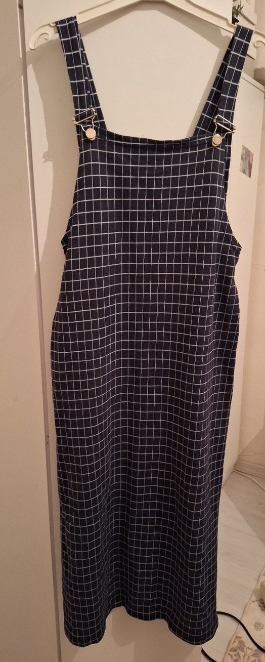 Kadın lacivert Kareli Askılı elbise - Görsel 2