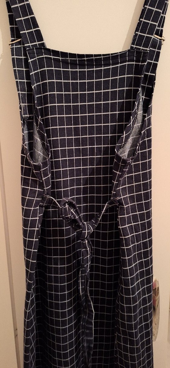 Kadın lacivert Kareli Askılı elbise - Görsel 5