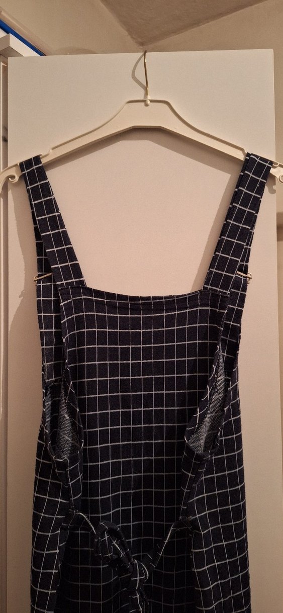 Kadın lacivert Kareli Askılı elbise - Görsel 4