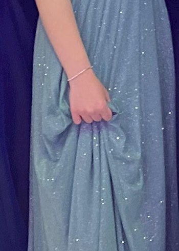 Su yeşili V Yaka Drapeli Uzun Abiye Elbise - Görsel 2