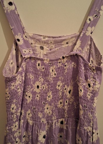 Düğmeli Uzun Mor Çiçekli Kadın Elbise - Görsel 5