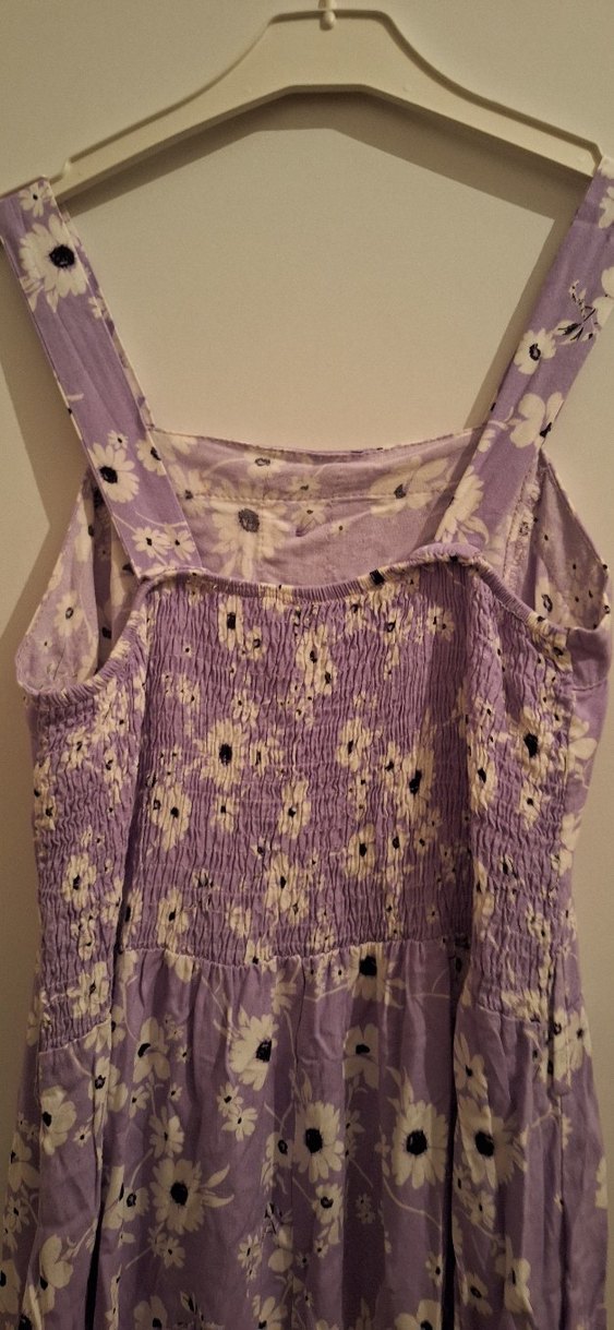 Düğmeli Uzun Mor Çiçekli Kadın Elbise - Görsel 5