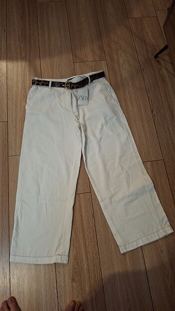 Leopar kemerli keten pantolon