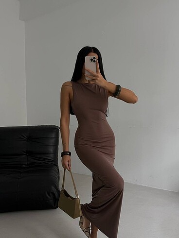 Diğer Haler Yaka Maxi Vizon Elbise XS/S/M/L Beden