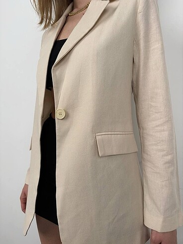Diğer Tek Düğmeli Bej Keten Blazer S/M/L Beden