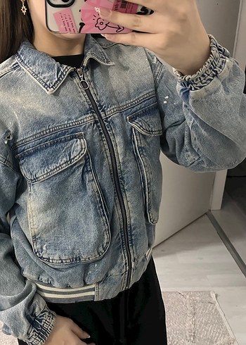 Düğmeli Gri Mavi Jean Ceket - Görsel 2