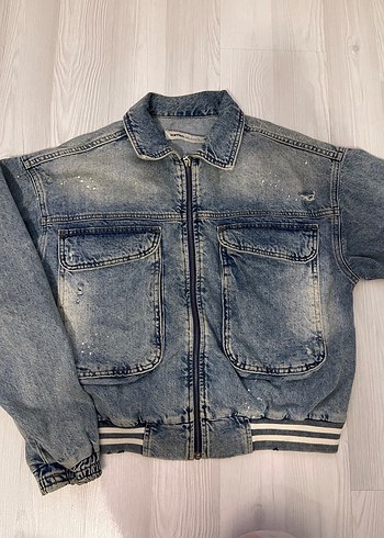 Düğmeli Gri Mavi Jean Ceket - Görsel 3