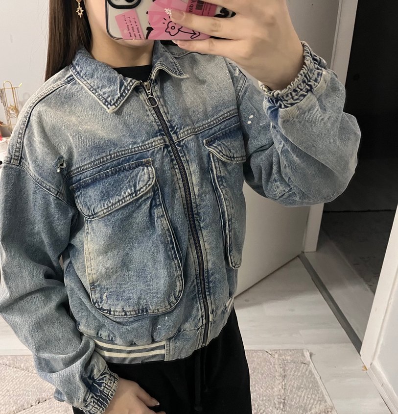 Düğmeli Gri Mavi Jean Ceket - Görsel 2