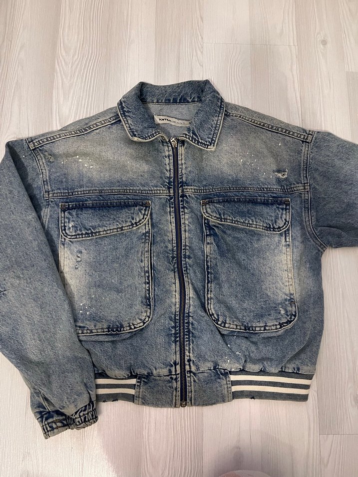 Düğmeli Gri Mavi Jean Ceket - Görsel 3