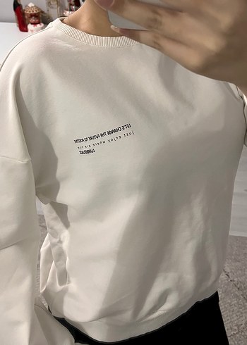 Beyaz Baskılı Kadın Sweatshirt - Görsel 2