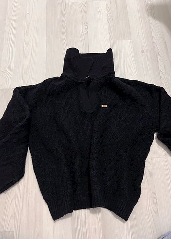 Siyah Nakışlı Örgü Kadın Kazak - Görsel 4