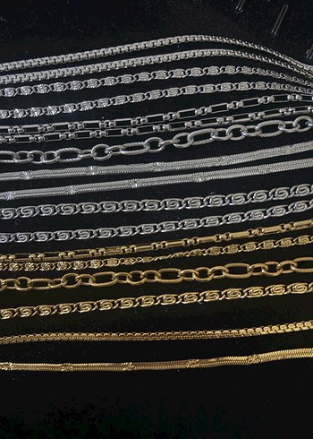 Gold - Gümüş Renk Çelik Zincir Detaylı Bileklik Kolye - Görsel 3