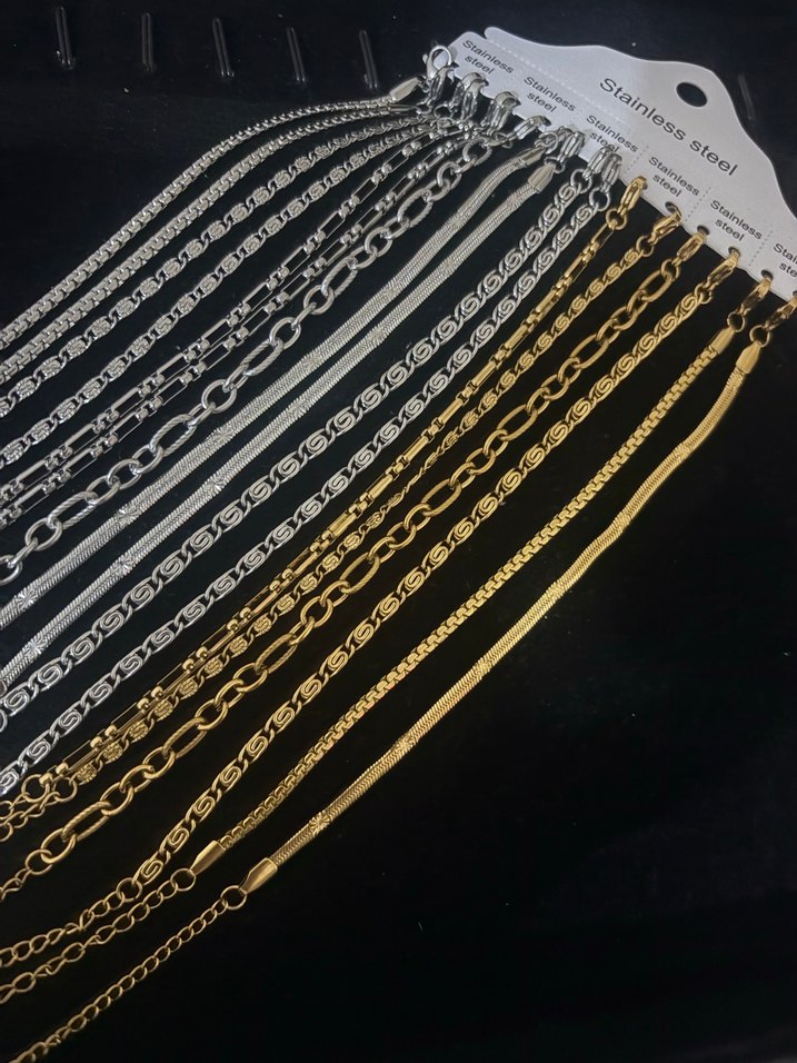 Gold - Gümüş Renk Çelik Zincir Detaylı Bileklik Kolye - Görsel 2