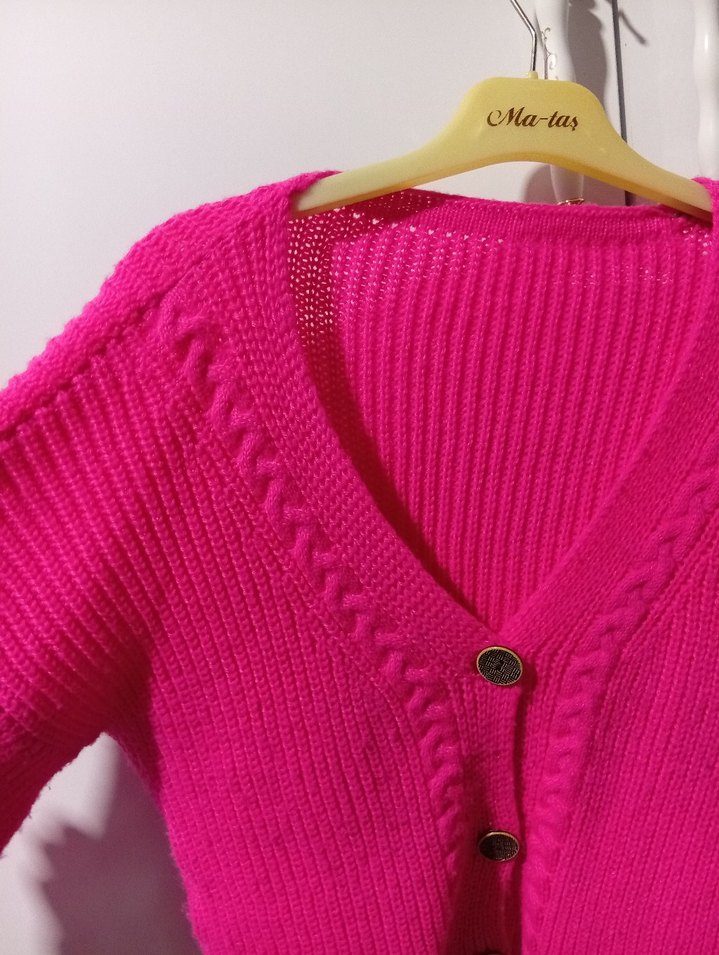 Pembe Örgü Salaş Kadın Hırka - Görsel 3