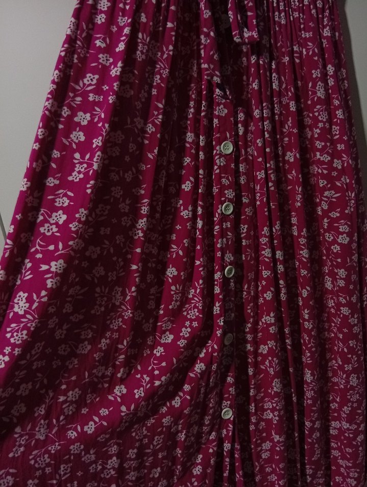 Pembe Çiçekli Uzun Düğmeli Bohem Elbise - Görsel 2