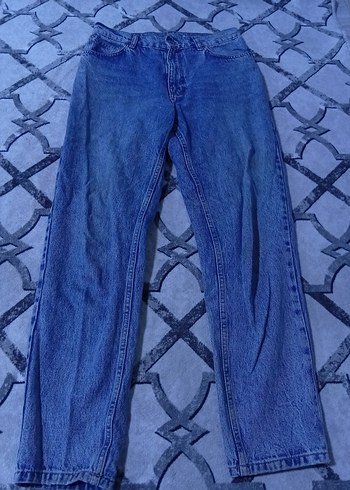 Düğmeli Mavi Kadın Denim Pantolon - Görsel 2