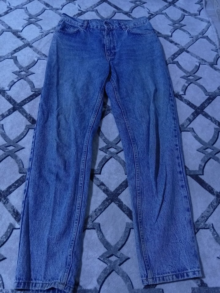Düğmeli Mavi Kadın Denim Pantolon - Görsel 2