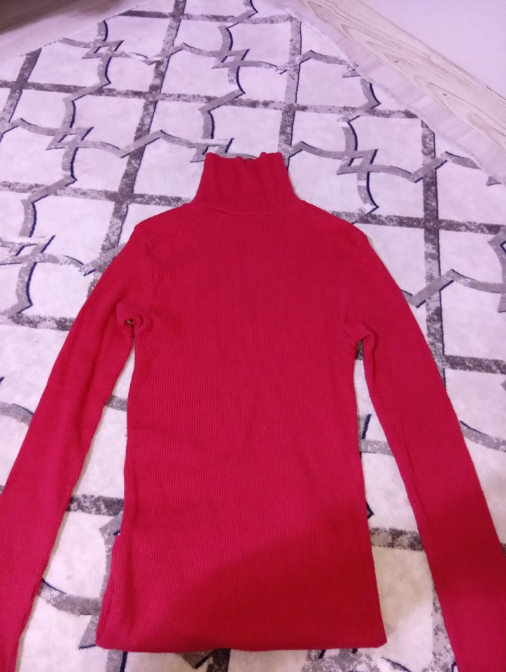 Bordo Balıkçı Yaka İnce Triko Kadın Kazak - Görsel 2