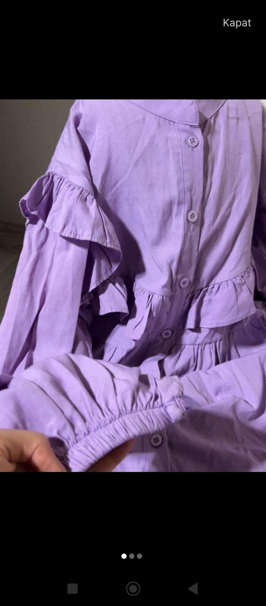 Uzun Kollu Mor Fırfırlı Keten Gömlek - Görsel 2