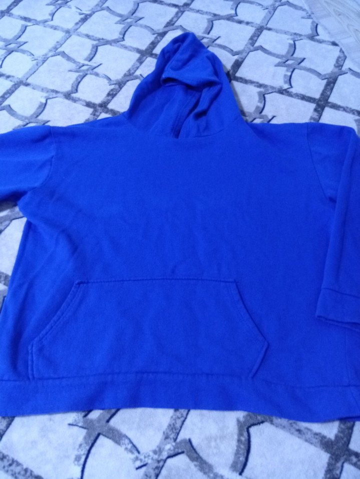 Mavi V Yaka oversize sweatshirt - Görsel 2