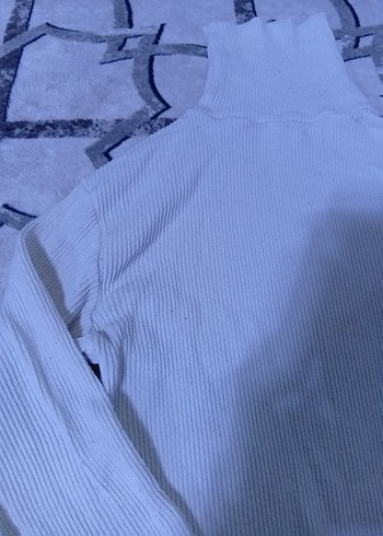 Kadın Beyaz Pamuklu Boğazlı Triko Kazak - Görsel 2