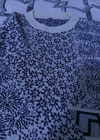 Bohem Uzun Kollu Örgü Desenli Kadın Kazak - Görsel 4