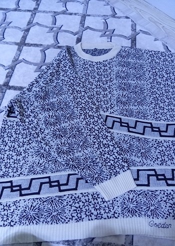 Bohem Uzun Kollu Örgü Desenli Kadın Kazak - Görsel 2