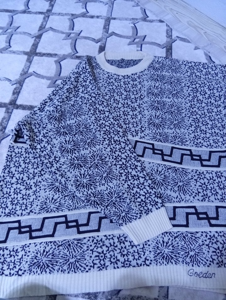 Bohem Uzun Kollu Örgü Desenli Kadın Kazak - Görsel 2