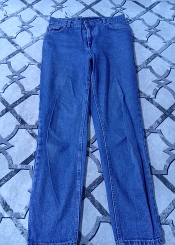 Mavi Düğmeli Midi Boy Kadın Kot Pantolon - Görsel 2