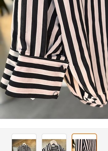 Düğmeli Çizgili Kadın Gömlek - Görsel 3