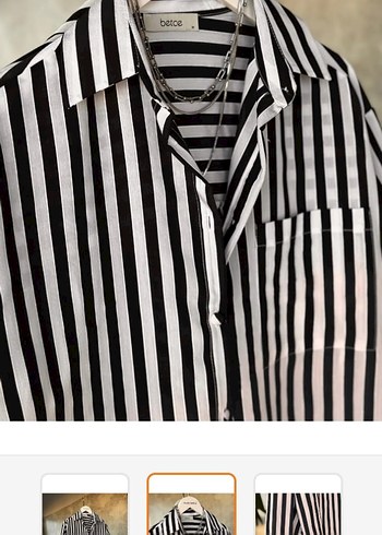 Düğmeli Çizgili Kadın Gömlek - Görsel 2