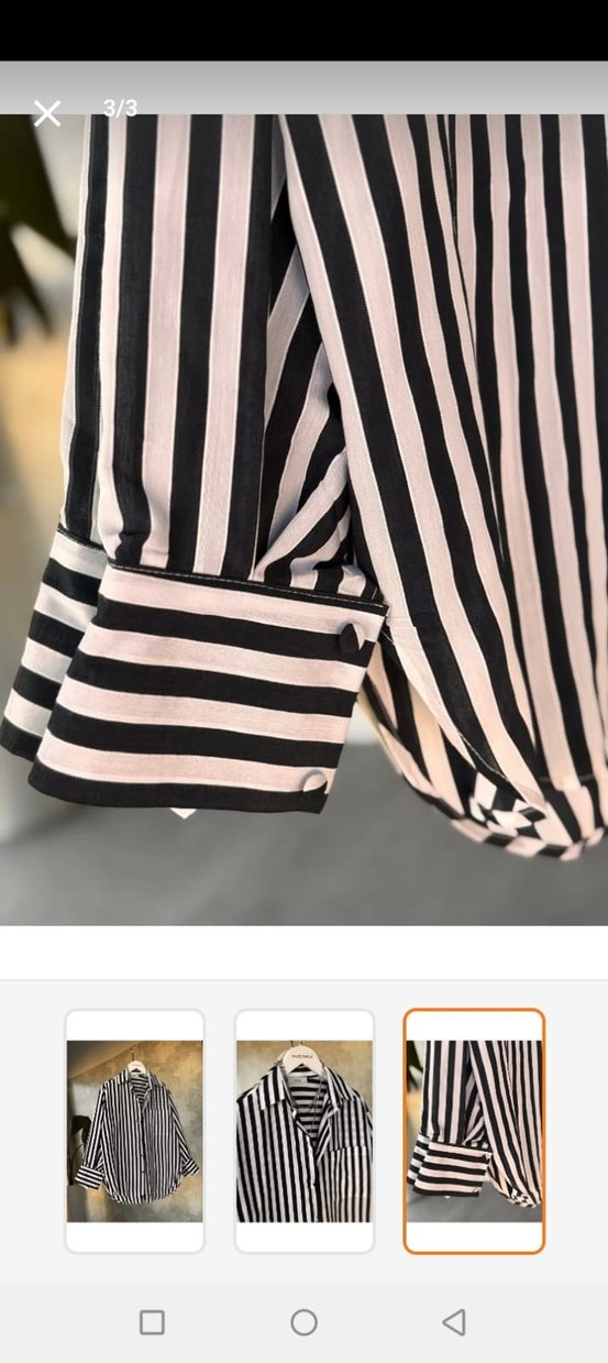 Düğmeli Çizgili Kadın Gömlek - Görsel 3