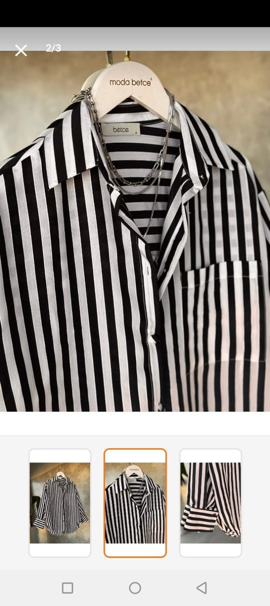 Düğmeli Çizgili Kadın Gömlek - Görsel 2