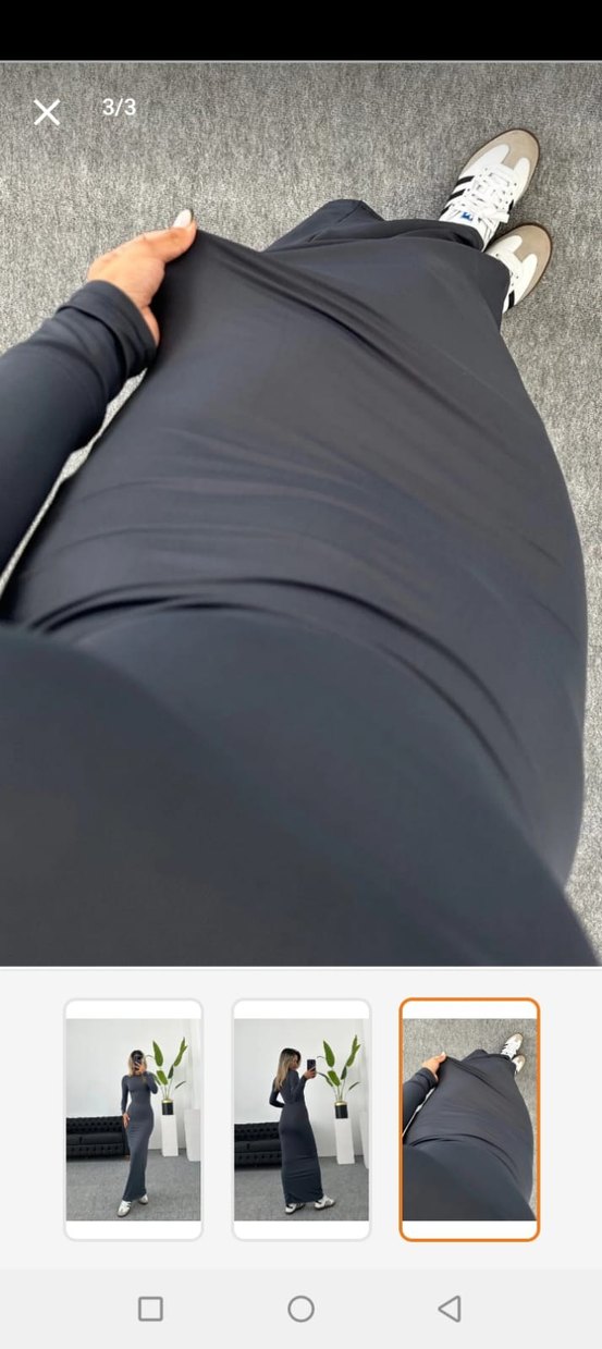 Gri Uzun Kollu Yüksek Yaka Uzun Elbise - Görsel 2