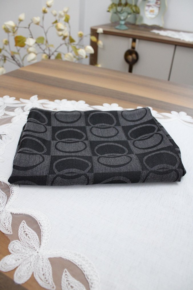 Muadil Halka Desen Siyah Füme Şal - Görsel 2