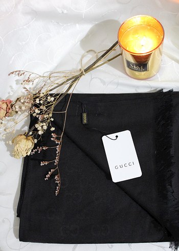 Siyah G Desen Kaşmir Yün İpek Şal - Görsel 2