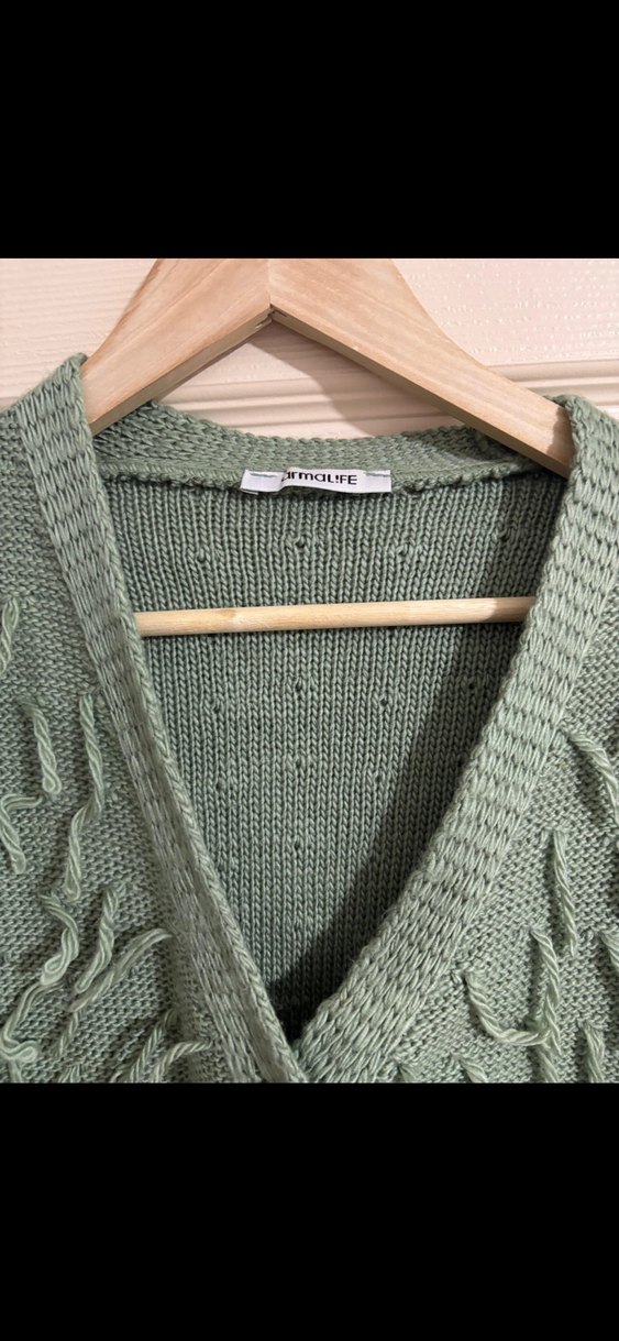 Bohem V Yaka Örgü Kadın Hırka - Görsel 2