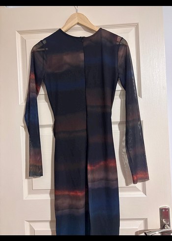 Çok Renkli Uzun Kollu Drapeli Kadın Elbise - Görsel 2