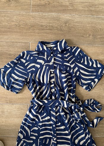 Zebra Desenli Lacivert midi gömlek elbise