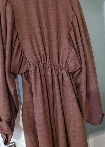 Kahverengi Uzun Keten Elbise - Görsel 5