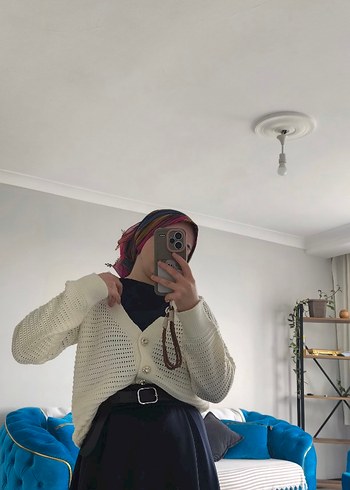 Beyaz Örgü Kadın hırka - Görsel 3