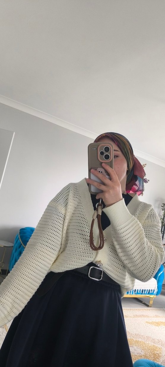 Beyaz Örgü Kadın hırka - Görsel 2