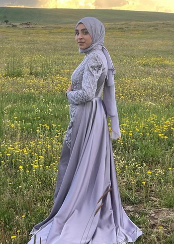 Gri Nakışlı Uzun Abiye Elbise - Görsel 3