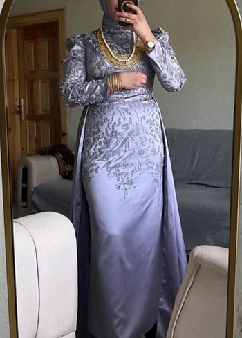 Gri Nakışlı Uzun Abiye Elbise - Görsel 2