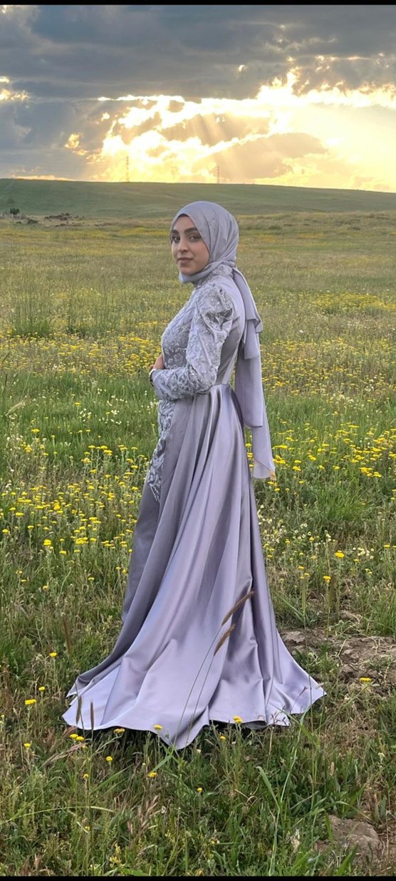 Gri Nakışlı Uzun Abiye Elbise - Görsel 3